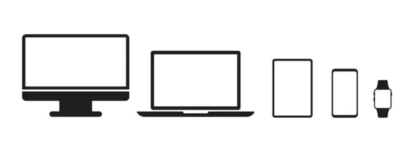 Ordenador Portátil Ordenador Tableta Teléfono Inteligente Icono Ilustración Vectorial — Vector de stock