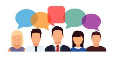 Sosyal ağlar simgesi. İnsanlar vektör simgesi ve konuşma baloncukları hakkında konuşuyor