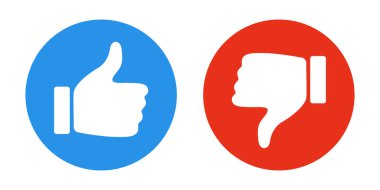 Başparmak yukarı ve baş parmak aşağı düz simge. Vektör illüstrasyonu