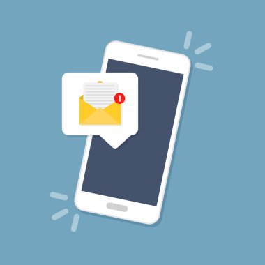 Akıllı telefon ekranında yeni mesaj var. Vektör illüstrasyonu.