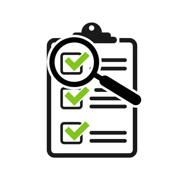 Survey Checklist Flat Icon Magnifying Glass — Stock Vector