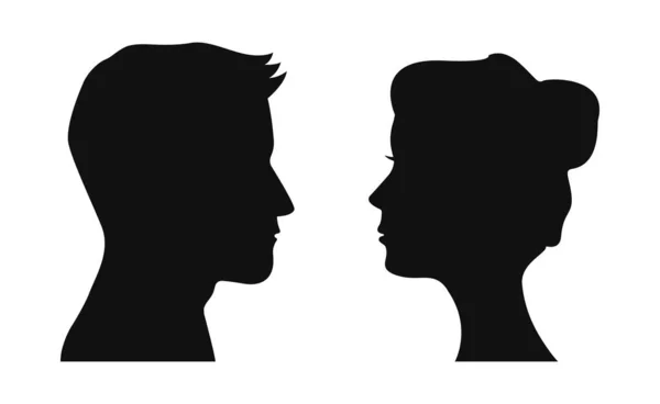 脸在侧面图标 男人和女人的轮廓 — 图库矢量图片