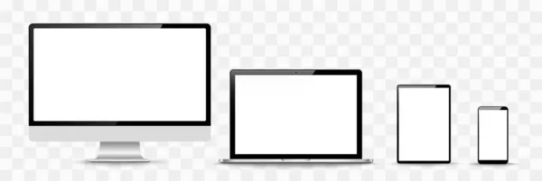 Rechner Laptop Smartphone Mit Leeren Bildschirmen Design Auf Transparentem Hintergrund — Stockvektor