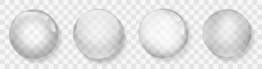 Şeffaf glas. Beyaz inci, su sabun köpüğü, parlak parlak küre gerçekçi tasarım öğeleri