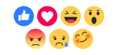 Şirin gülen yüz ifadeleri, facebook için emoji düz tasarımı.