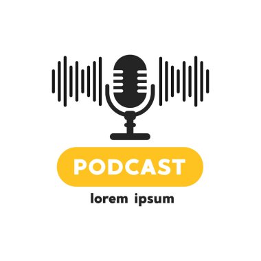 Podcast radyo logosu simgesi. Vektör illüstrasyonu.