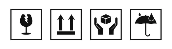 Panneaux Emballage Fragiles Set Icônes Set Vecteur — Image vectorielle