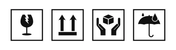 Sinal Pacote Frágil Conjunto Ícones Conjunto Vetor — Vetor de Stock