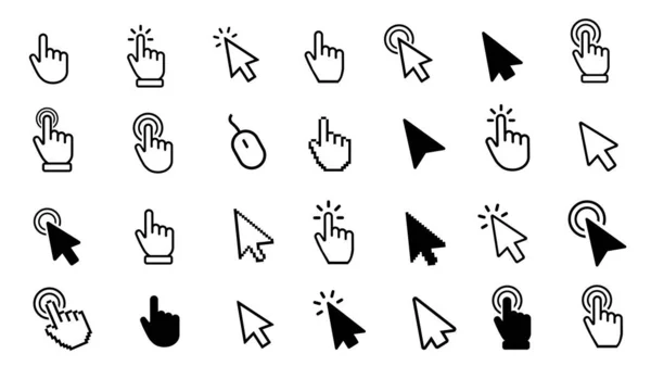 Vector Hand Cursors Icons Click Set — Stock Vector