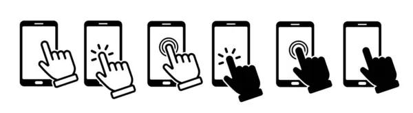 Hand Touchscreen Smartphone Symbol Klicken Sie Auf Das Smartphone Vektorsymbol — Stockvektor