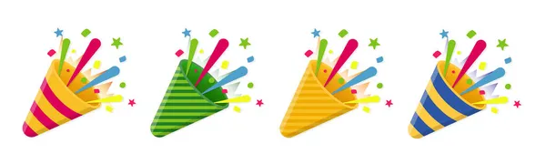 Celebre Los Poppers Fiesta Con Confeti Para Felicitaciones Festivas Fiestas — Archivo Imágenes Vectoriales