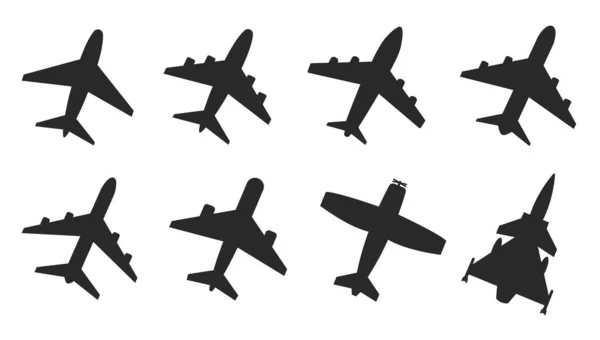 Nastavit Ikonu Plochého Letadla Vektorová Ilustrace — Stockový vektor