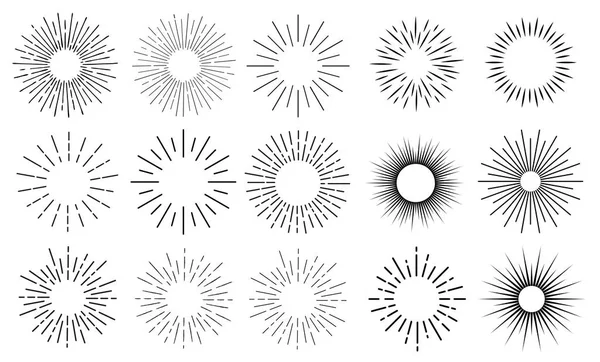 Rayos Solares Dibujados Mano Dibujo Lineal — Vector de stock