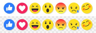 Şirin gülen yüz ifadeleri, facebook için emoji düz tasarımı.