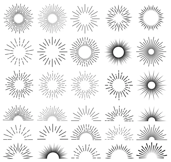 Sluneční Paprsky Ručně Kreslené Lineární Kresba — Stockový vektor