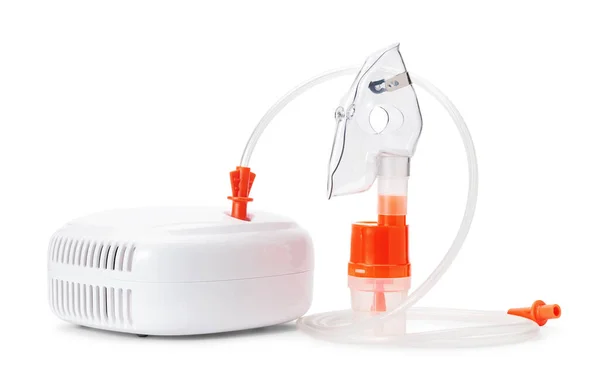 Compressor Nebulizer Respiratory Mask Isolated White Background Medical Equipment Inhalation — Stock Photo, Image