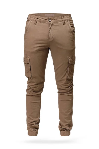 褐色男装货物裤或白色背景的裤子 — 图库照片