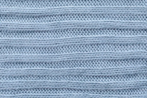 Close Blue Textile Texture Woolen Knitted Fabric Background Detailed Warm — Stock Photo, Image