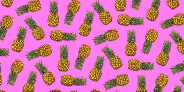 Ananasy Powtarzalny Wzór Różowym Tle Tło Żywności Tropikalnymi Egzotycznymi Owocami — Zdjęcie stockowe