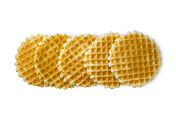 Runde Belgische Waffeln Isoliert Auf Weißem Hintergrund Draufsicht Dünner Goldener — Stockfoto