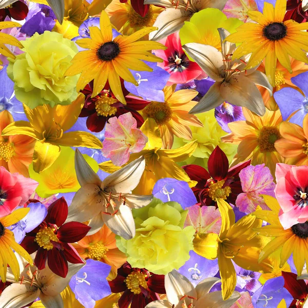 Multicolored flowers seamless pattern. Seamless pattern of different colors.