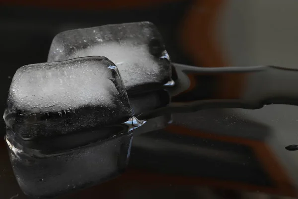 Pieces Rectangular Ice Black Background Ice Cubes Melt Black Background — Fotografia de Stock