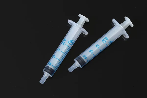 Medical Plastic Disposable Syringe Black Background Medical Syringe — Stockfoto