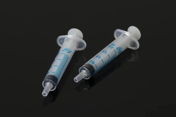 Medical Plastic Disposable Syringe Black Background Medical Syringe — Foto Stock