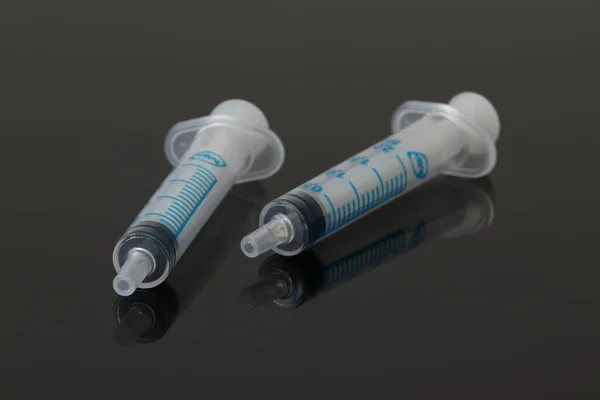 Medical Plastic Disposable Syringe Black Background Medical Syringe — Stockfoto