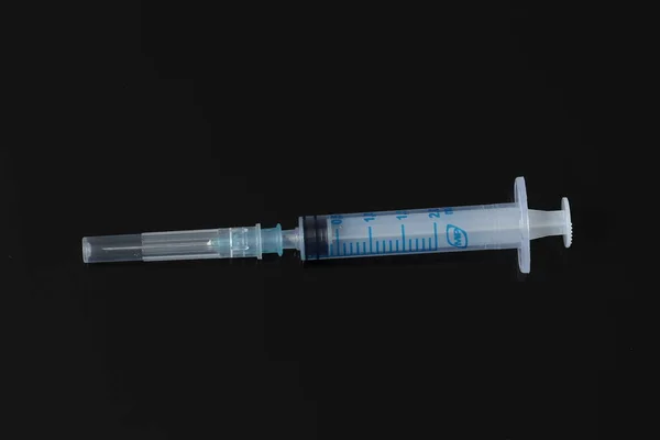 Medical Plastic Disposable Syringe Black Background Medical Syringe — Foto Stock