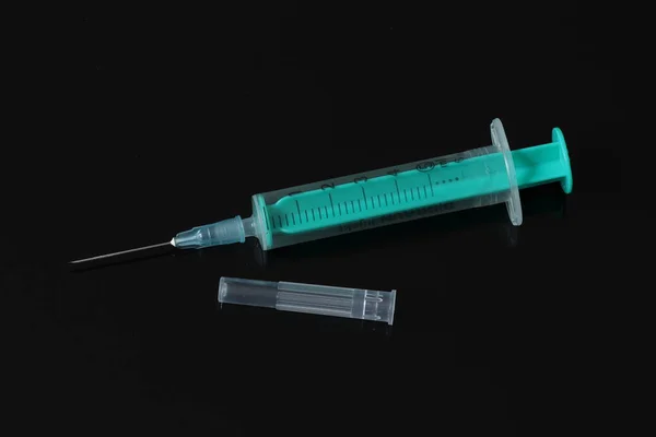 Medical Plastic Disposable Syringe Black Background Medical Syringe — Foto Stock