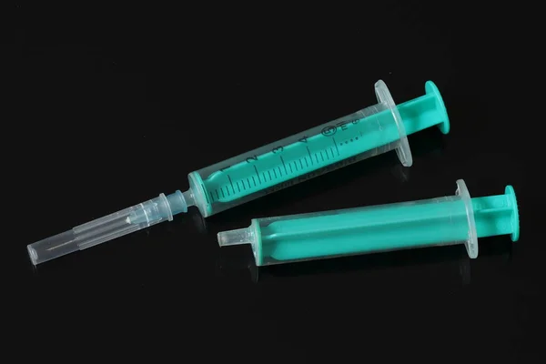 Medical Plastic Disposable Syringe Black Background Medical Syringe — Stockfoto