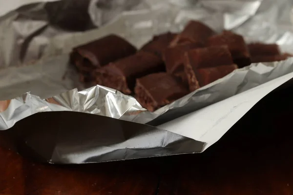 Dark Chocolate Lies Foil Package Dark Chocolate — Fotografia de Stock