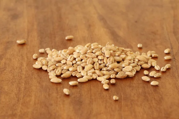 Pearl Barley Wooden Background Barley Porridge — Zdjęcie stockowe