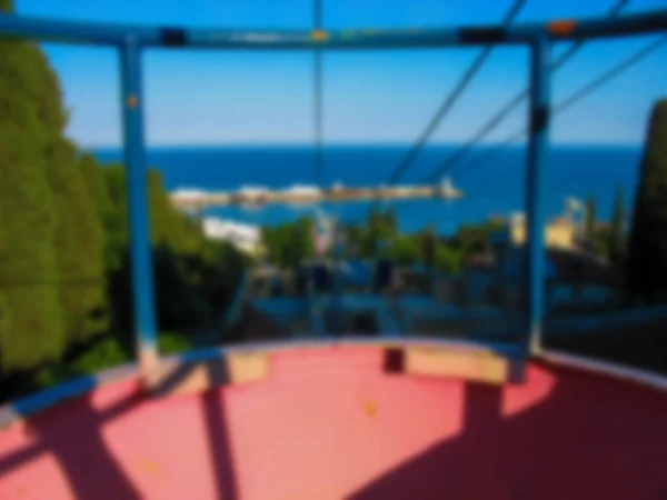 Blurred Photo View City Sea Mountains Cable Car Lift Mountains — Stock Photo, Image