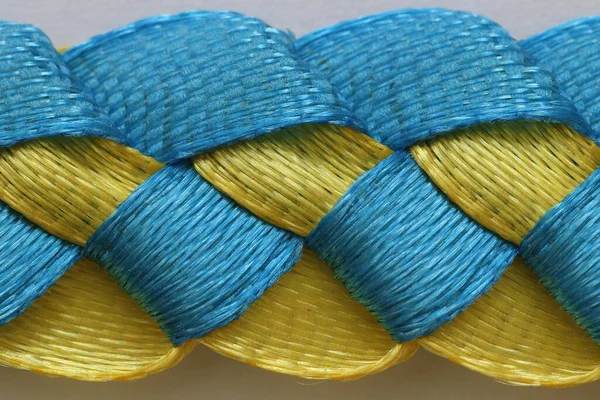 Blue Yellow Fabric Texture Woven Yellow Blue Ribbons Ukrainian Symbols — Stock Photo, Image