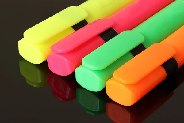 Set Multi Colored Markers Black Background Stationery Set Markers — Stock Photo, Image