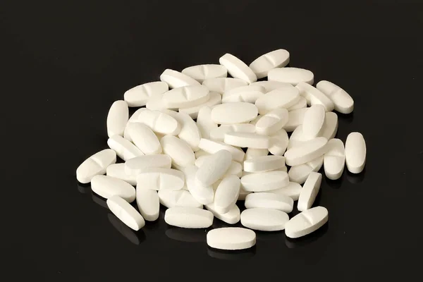 White Tablets Black Background Medical Drug — Stockfoto