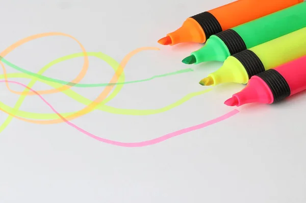 Lines Drawn Multi Colored Markers Light Sheet Paper Multicolored Lines — Stock Photo, Image