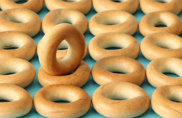 Wheat Golden Bagels Blue Background Drying Tea — Stock fotografie