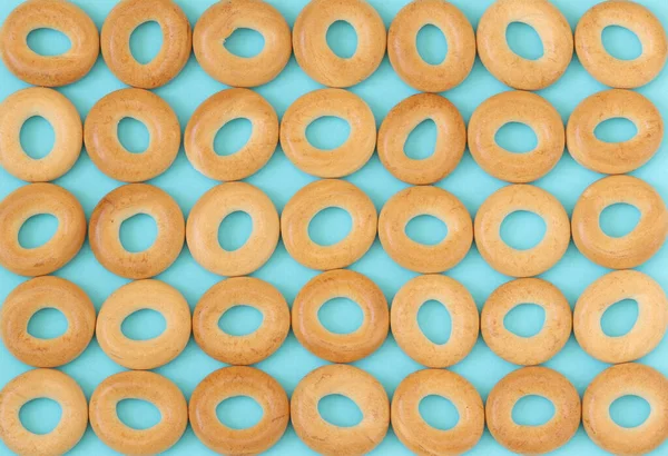 Wheat Golden Bagels Blue Background Drying Tea — 스톡 사진