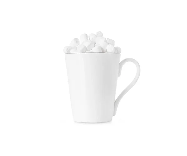 Beyaz Arka Planda Beyaz Marşmelovlu Bir Fincan Sıcak Çikolata Kahve — Stok fotoğraf