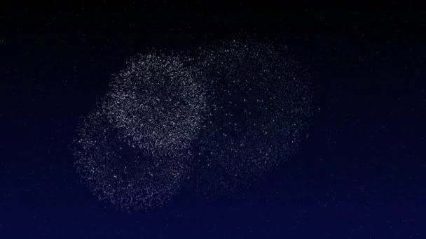 Muchos fuegos artificiales contra el cielo azul nocturno con estrellas — Vídeos de Stock