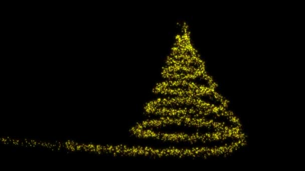 Glowing golgen Christmas tree animation with light and particles. 4k — Stock Video