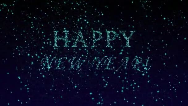 Animación 4k de fuegos artificiales explosivos y la aparición de la inscripción feliz año nuevo — Vídeos de Stock