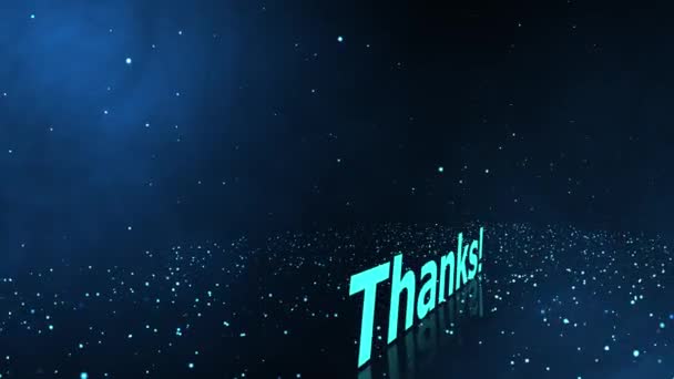 Danke. Animation vor dem Hintergrund blauer abstrakter Teilchen — Stockvideo