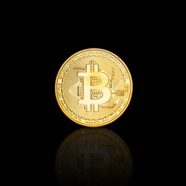 Bitcoin şifreleme parası siyah arkaplanda izole edildi