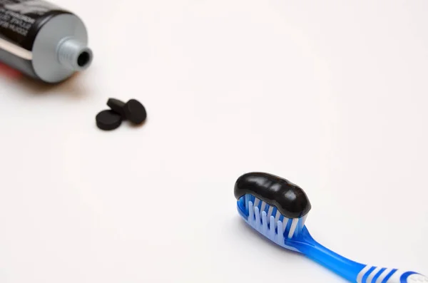 Black Toothpaste Activated Charcoal White Background — Stock Photo, Image