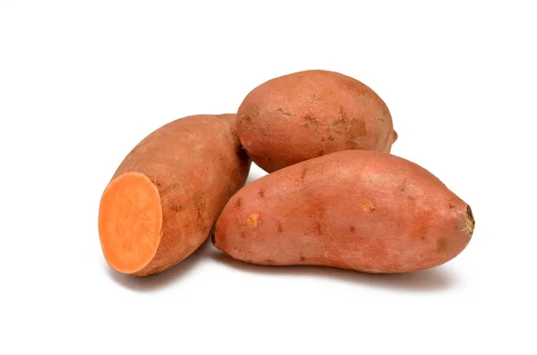 Sweet Potato Root Crops Whole Cut Isolated White Background — Stock Photo, Image