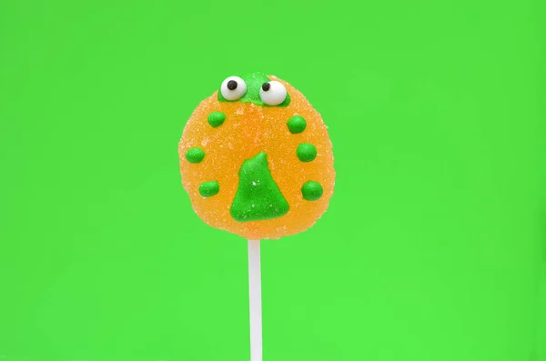Cukrová Marmeláda Cukroví Hůl Světle Zeleném Pozadí Zblízka — Stock fotografie